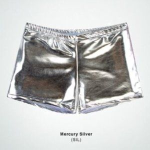 Body Wrappers 700 Children's Size Large (12-14) Mercury Silver Dance Hot Shorts